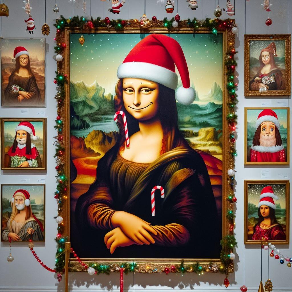Weihnachttliche Mona Lisa, KI-generiert