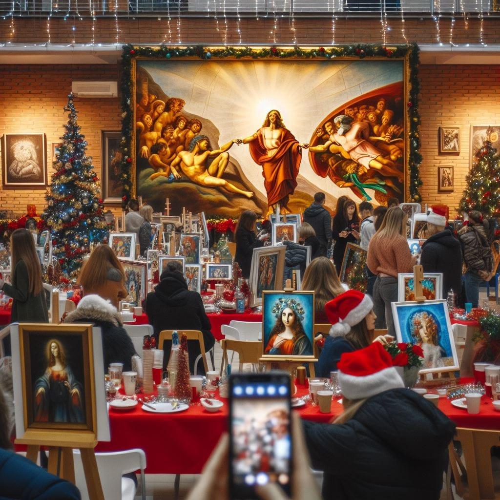 Weihnachttliche Gemälde auf Feier, KI-generiert